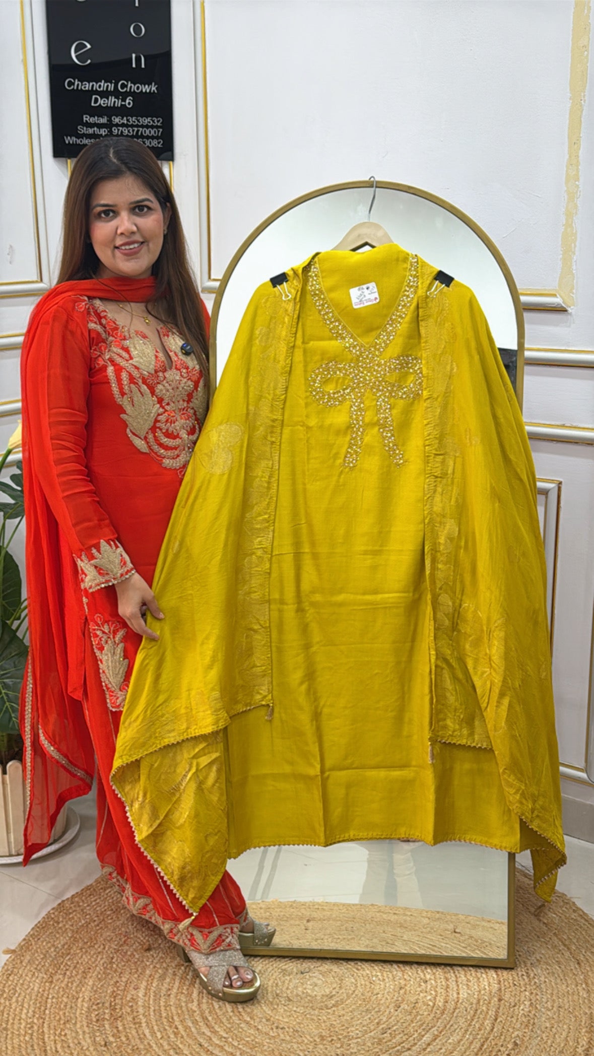 Heavy linen silk suit material with handwork neck along with cotton silk weaved dupatta GF499